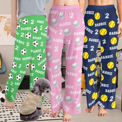 Custom Softball Pajama Pants with Name Personalised Sport Pajama Pants for Family