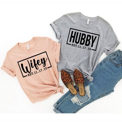 Personalised Hubby Wifey Comfort Colours Matching Couple Shirt Anniversary Gift