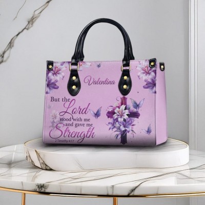 Personalised Christian Leather Handbag The Lord Stood With Me Faith Tote Bag