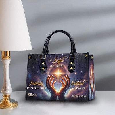 Personalised Christian Leather Romans 12:12 Bible Verse Purse Faith Bag for Mum