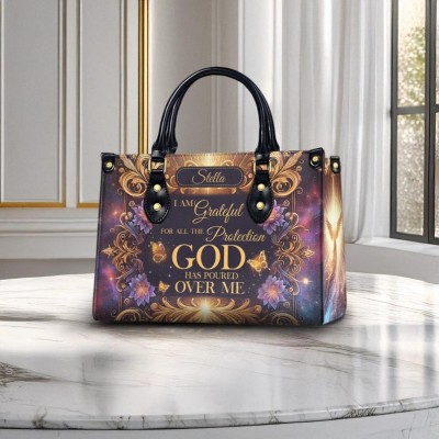 Personalised Christian Leather God Protection Bag Religious Gift for Women