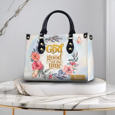 Personalised Christian Floral God Is Good All The Time Leather Bag