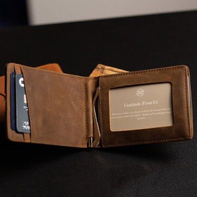 Personalised Bifold Leather Wallet Money Clip Front Pocket Wallet Gift