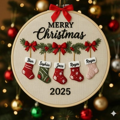 Personalized Embroidery Family Christmas Ornament Gift for Families 2025