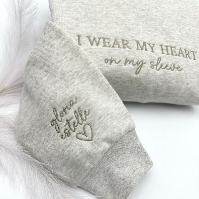Personalised Embroidered I Wear My Heart On My Sleeve Sweatshirt Gift for Mum
