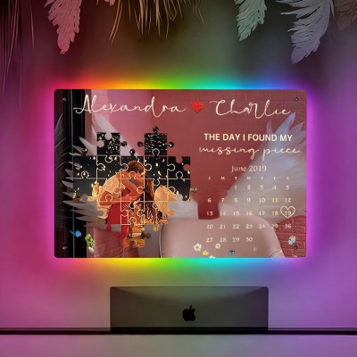 The Day I Found My Missing Piece Personalized Photo Mirror Lamp for Couples