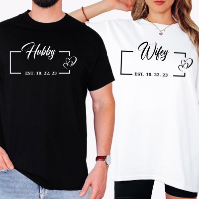 Personalised Hubby Wifey  Matching Couple Shirt Valentine's Day Gift