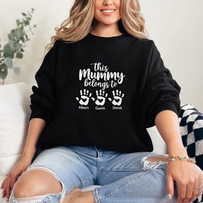 Personalised This Mummy Belongs Hoodie Long Sleeve with Custom Handprints for Mums