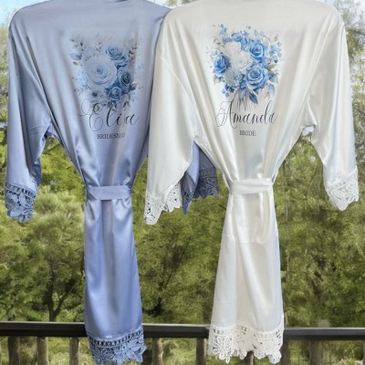 Personalised Satin Robe Blue Wedding Party Bridesmaid Party Gifts