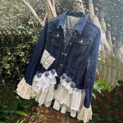 Personalised Bohemian Shabby Chic Denim Jersey Jacket Artsy Bridal Gift