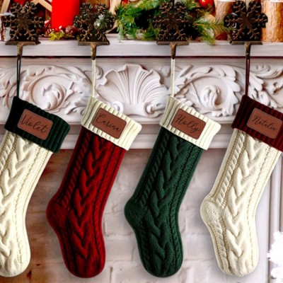 Personalised Leather Patch Christmas Stockings Engraved Stocking With Name
