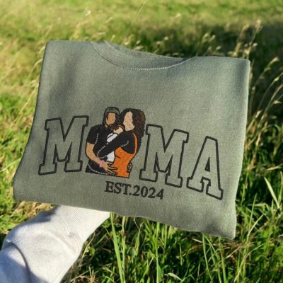 Personalised Embroidered Sweatshirt Mum and Kids Portrait Hoodie Gift For Mum