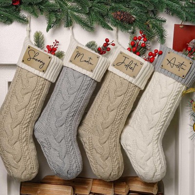 Personalised Leather Patch Christmas Stockings Engraved Stocking With Name