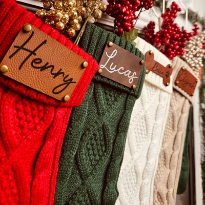 Personalised Leather Patch Christmas Stockings Engraved Stocking With Name