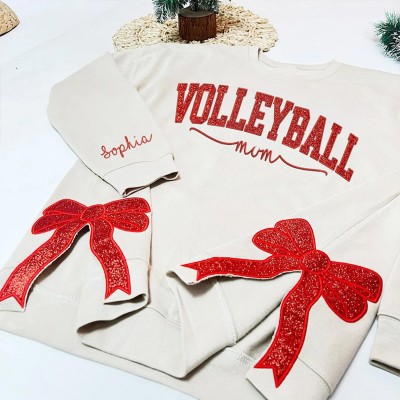 Personalised Embroidered  Volleyball Mum Side Bow Cut-Out Sweatshirt With Glitter
