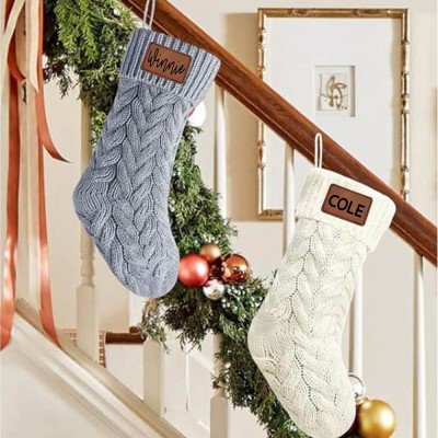 Personalised Leather Patch Christmas Stockings Engraved Stocking With Name