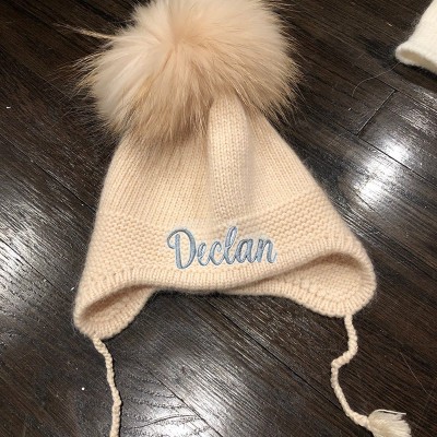  Personalized Embroidered Beanie Monogram Hat with Fur Pom-Pom