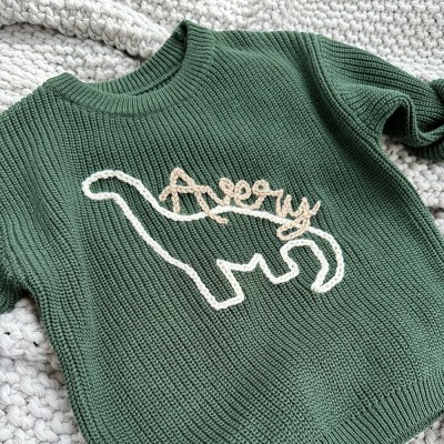 Personalized The Dino Sweater Hand Embroidered Baby Sweater