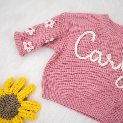 Personalized Name with Stunning Embroidery Hand Embroidered Baby Knit Sweater
