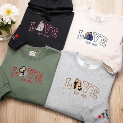 Personalised Couple Embroidered Photo Portrait Hoodie