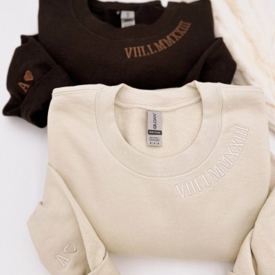 Customised embroidered Couple hoodie Roman Numerals hoodie Anniversary Gift