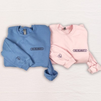 Personalised Embroidery Roman Numeral Hoodie with Sleeve Initials Anniversary Gift