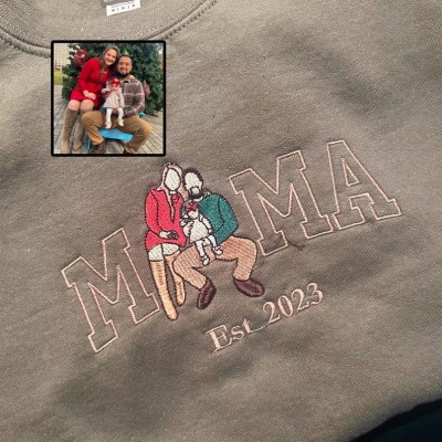 Personalised Embroidered Mama and Kids Portrait Hoodie Gift For Mum