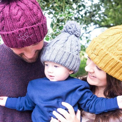 Matching Family Hat Set Personalised Bobble Hats Monogram Knitted Hats