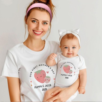 Personalised Mum and Baby First Matching Shirt with Charming Lemon or Strawberry Design