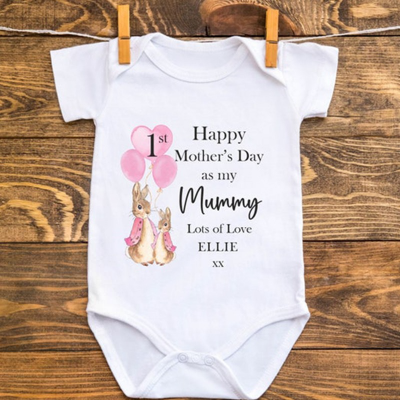 Personalised Rabbit Happy First Mother's Day Mummy Baby Outfit Mother's Day Gift