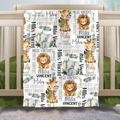 Personalized Animal Baby Name Blanket – Perfect for Baby Showers & Christmas Gifts
