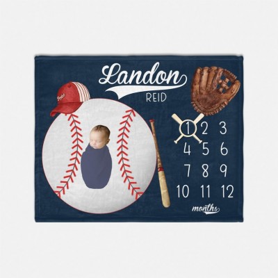 Personalised Baby Baseball Milestone Blanket Newborn Toddler Gift