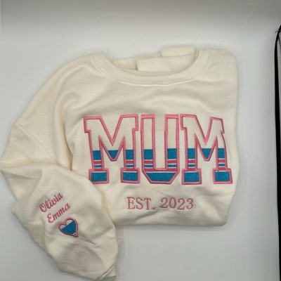 Personalised Embroidery Mum Sweatshirt with Kids Names on Sleeve Gift for Mum