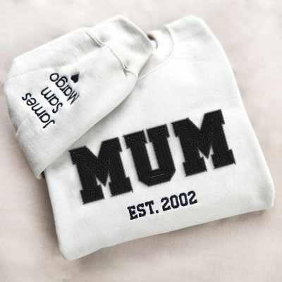 Personalised Embroidered Mum Sweatshirt with Kid Names Pregnancy Announcement Gift