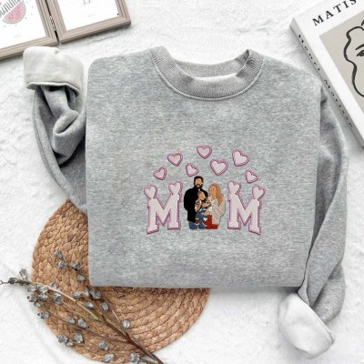 Custom Embroidered Mum Portrait From Photo Sweatshirt Gift For Mum