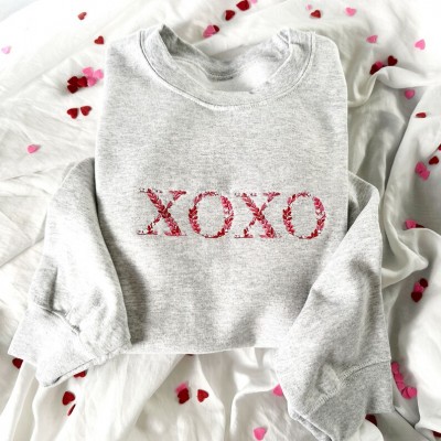 Personalised Embroidered Floral XOXO Valentine's Sweatshirt Gift for Her