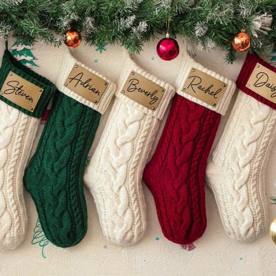 Personalised Leather Patch Christmas Stockings Engraved Stocking With Name