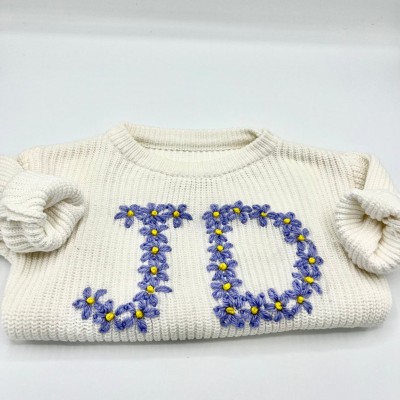 Personalized Initial Embroidered Knit Sweater Gift For Baby and Kids