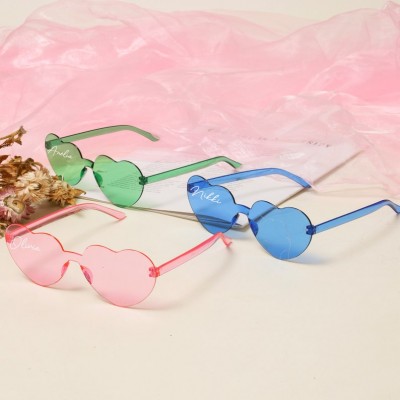 Personalised Sophisticated Heart Shaped Hen Party Shades Stylish Rimless Sunglasses