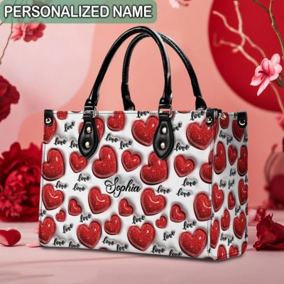 Personalised Puffy Red Glitter Love Heart Handbag Mother's Day Gift