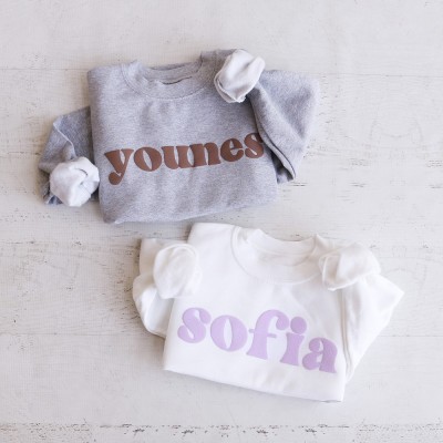 Personalised Name Embossed Custom Crewneck Personalized Toddler Youth Sweatshirt
