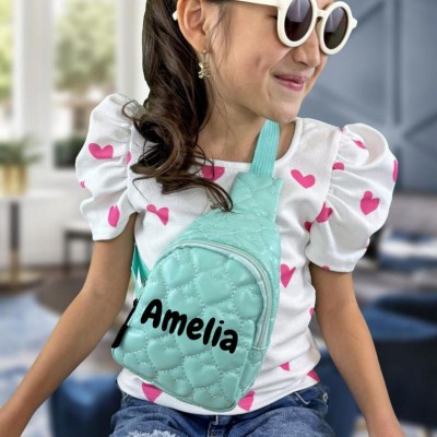 Personalised Quilted Sling Bag for Kid Toddler Crossbody Hearts Bag