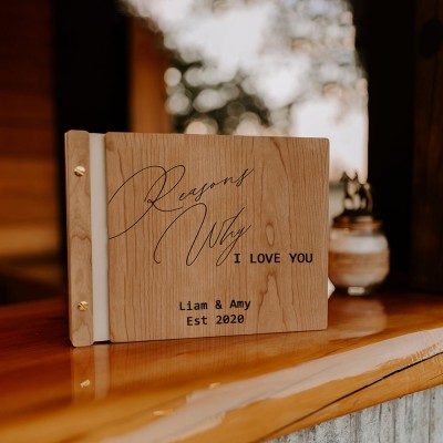 Personalised Reasons Why I Love You Wooden Photo Album Valentine's Day Anniversary Gift