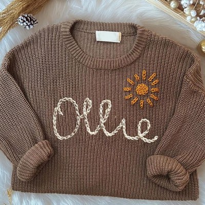 Personalized Hand Embroidered Name Baby Sweater Animal Sweater For Boys And Girls