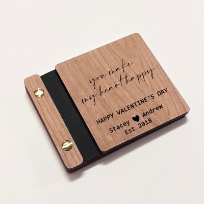 Personalised You Make My Heart Happy Wooden Photo Album Valentine's Day Anniversary Gift