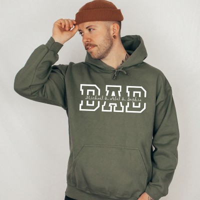 Personalised DAD Sweatshirt Hoodie with Kid's Names XMAS Gift For Him