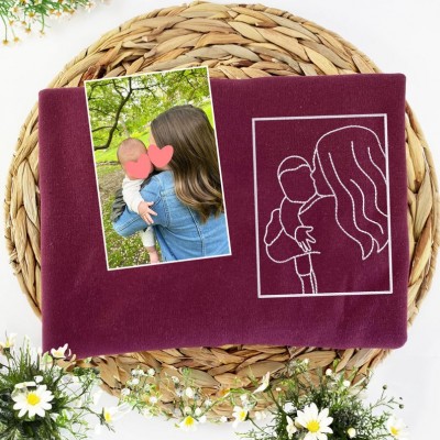 Custom Mum Portrait From Photo Hoodie Embroidered Sweatshirt