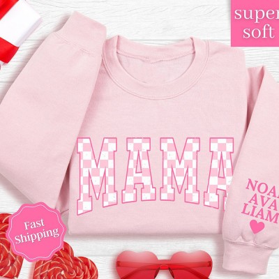 Custom Mama Sweatshirt with Kids Names on Sleeve