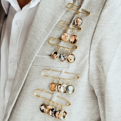 Personalised Wedding Photo Lapel Pin Memorial Boutonniere Pin for Men Suit Groom Gift