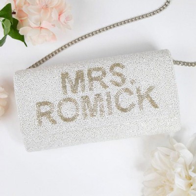 Personalised Beaded Bridal Clutch for Wedding Seed Bead Wedding Clutch Bag